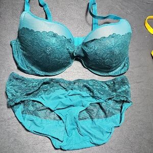 Adore Me Elegant Teal Lace Bra and Panty Set